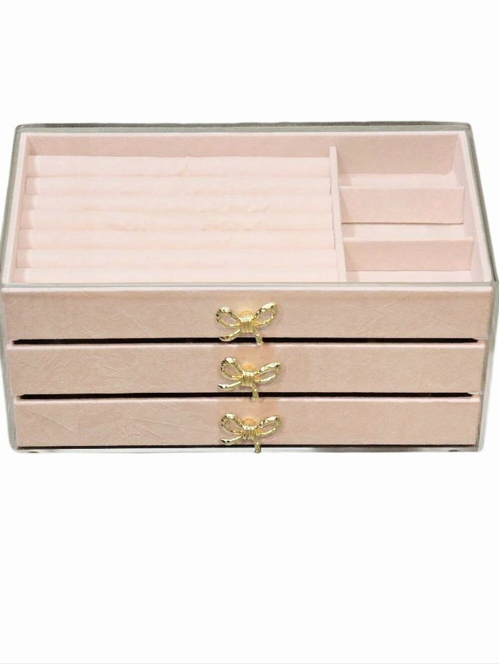 Guangx Huafeng Forestry Acrylic Velour 3-Drawer Jewelry Organizer w/Bow Knobs